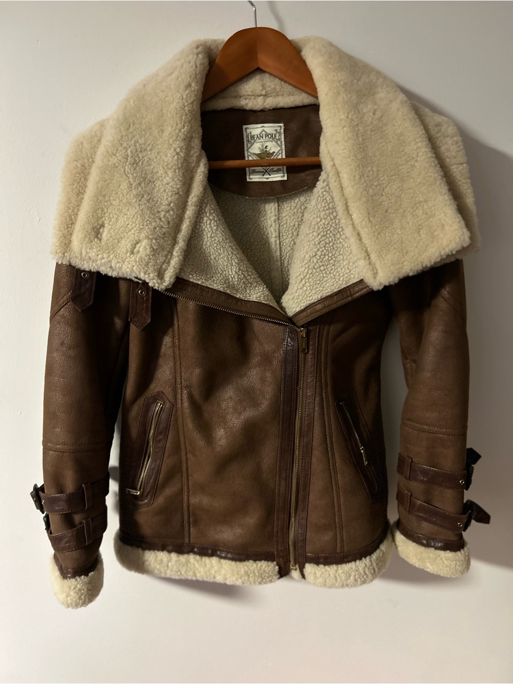 Bean Pole Shearling Aviator Jacket Brown Mint Condition Size 90 Small